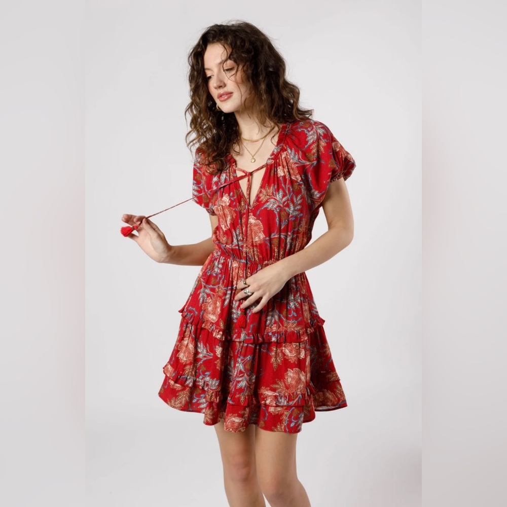 NWT Band Of Gypsies x Band Of The Free Garnet Floral Mini Dress.